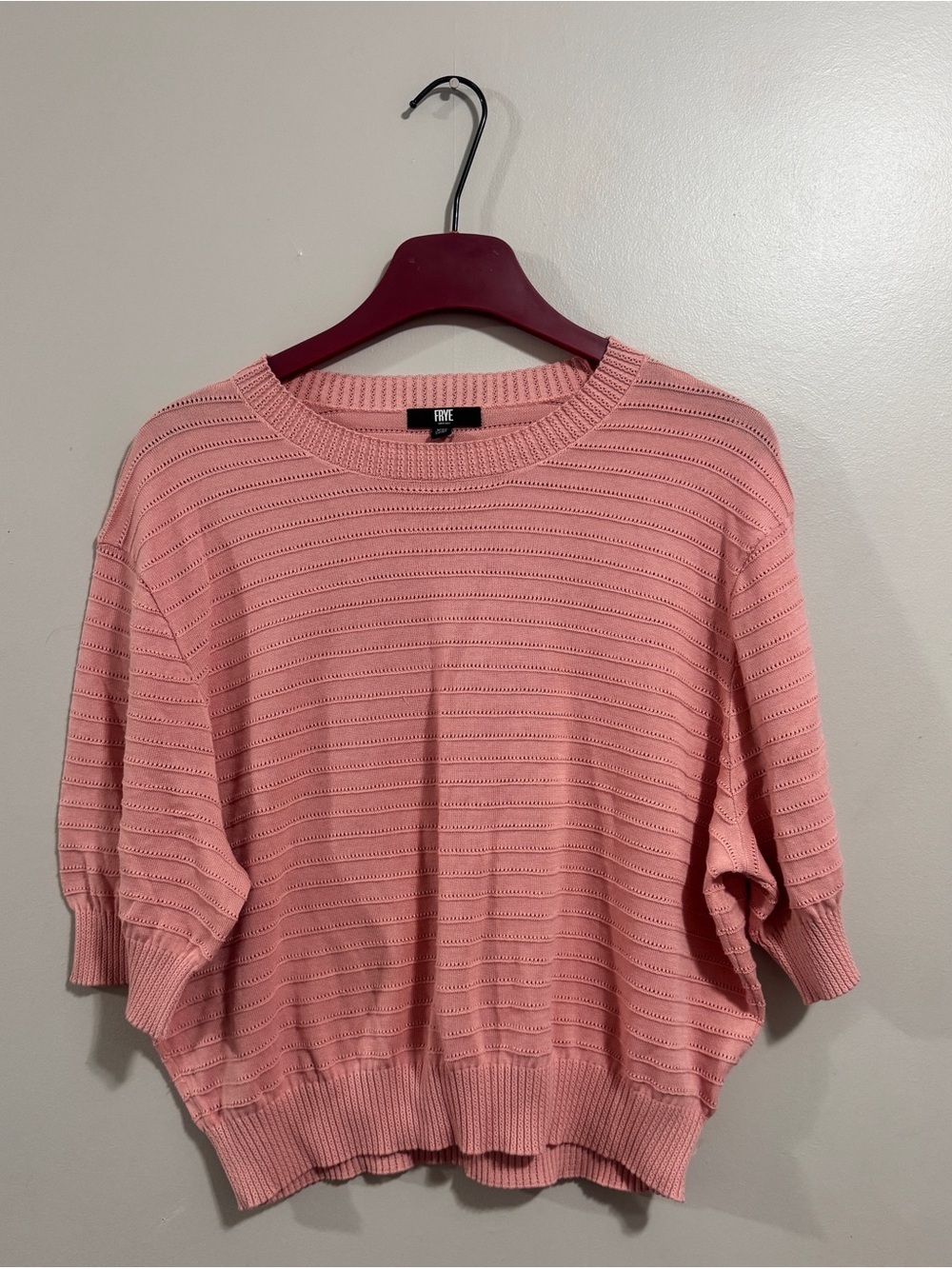 FRYE Pink Pointelle Knit Sweater XXL Oversized Boho Cottagecore Fall Vibes